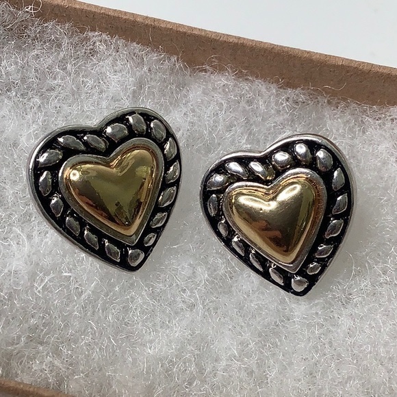Gold silver heart rope edge post earrings size .5 EUC - Picture 2 of 6